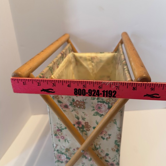 Vintage Folding Basket Knitting Yarn Caddy, Wood Frame With Fabric, Floral Azar - Picture 7 of 13